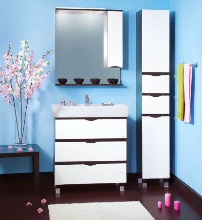 Зеркало со шкафом Бриклаер Токио 80 с подсветкой L Венге Белый глянец