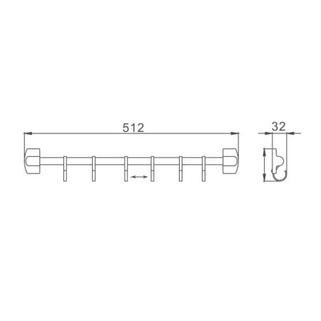 Планка с крючками для полотенец Haiba HB209-6, хром