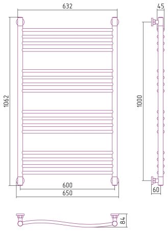 Полотенцесушитель водяной "ФЛЮИД+" 1000х600 (БЕЛЫЙ), артикул 12-0222-1060