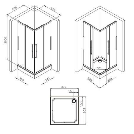 W84G-403-9090-MT Душевое ограждение Func Square Slide 90х90, мат хром, прозрачное W84G-403-9090-MT Душевое ограждение Func Square Slide 90х90, мат хром, прозрачное