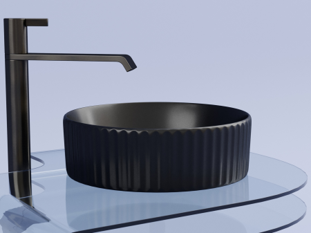 Умывальник чаша накладная круглая (цвет Черный Матовый) Элемент (Element) 360x360x115мм, артикул CN6057MB