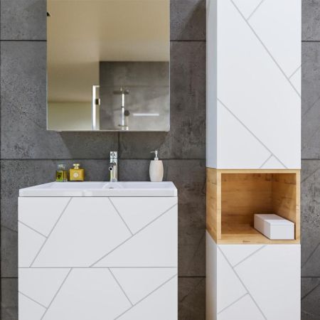 Комплект мебели для ванной Бриклаер КРИСТАЛЛ 60ZB, белый/дуб бунратти, артикул КРИСТАЛЛ 60ZB