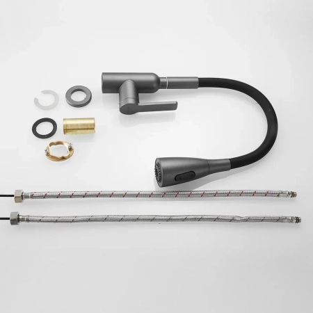 Смеситель для кухни с гибким изливом Shevanik S843T-3, оружейная сталь/черный, артикул S843T-3