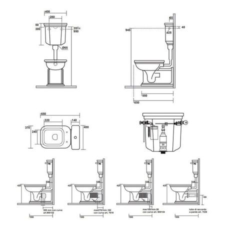 KERASAN Механизм слива одинарный для низкого бачка, без трубы  без подводки, цвет бронза