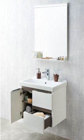 Тумба под раковину Акватон Рене 60 подвесная 1A222101NRC80 Белая Грецкий орех, артикул 1A222101NRC80