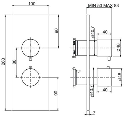 FIMA|Carlo Frattini Spillo Steel Смеситель для душа встроенный, термостатический, с переключателем на 2/3 источника, внешняя часть, цвет INOX