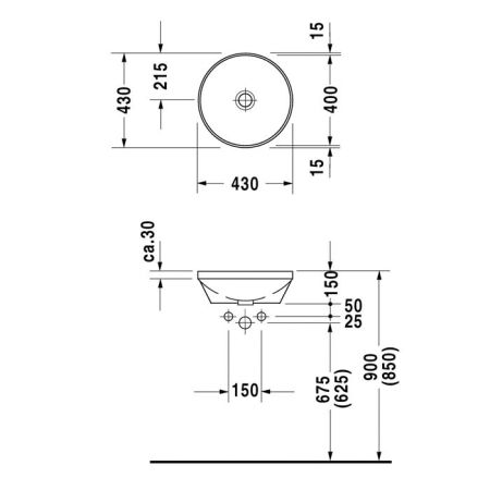 Duravit Architec Раковина  встр., для встраивания снизу, без перелива, без площадки под смес.,включая крепление под столешницу, Ø400мм, Цвет: Белый, артикул 0463400000