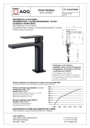 AQG Alpha, однорычажный смеситель для раковины без донного клапана, цвет черный матовый, артикул 01ALP100NG