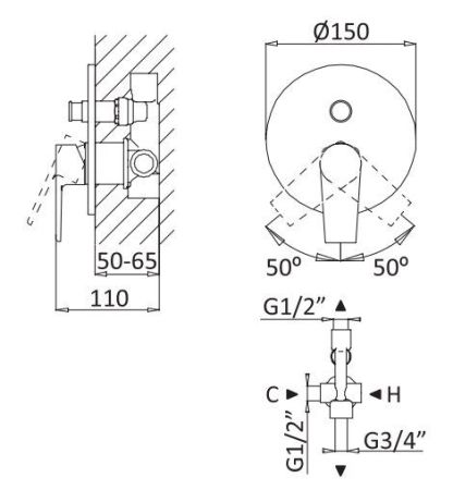 Смеситель для душа Cezares Nautic NAUTIC-VDIM-NOP Черный матовый