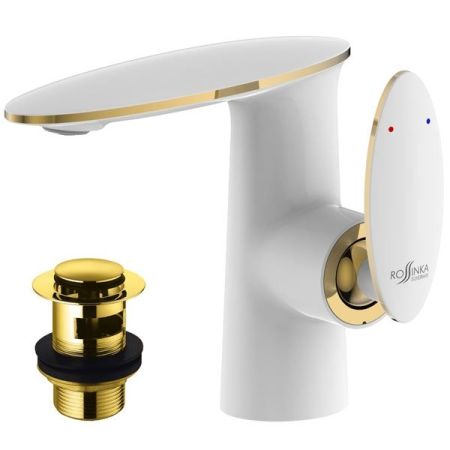 Смеситель для раковины Rossinka RS30-11 Белый Золото, артикул RS30-11W