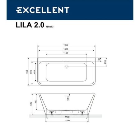 Ванна EXCELLENT Lila 2.0 160x73, артикул WAEX.LIL2.160.WHP