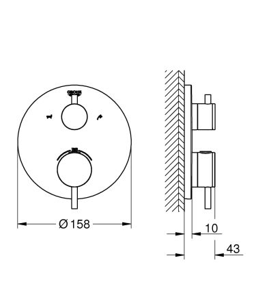 Внешняя часть термостатического смесителя для ванны GROHE Atrio с переключателем на 2 положения: ванна/душ, суперсталь (24138DC3)