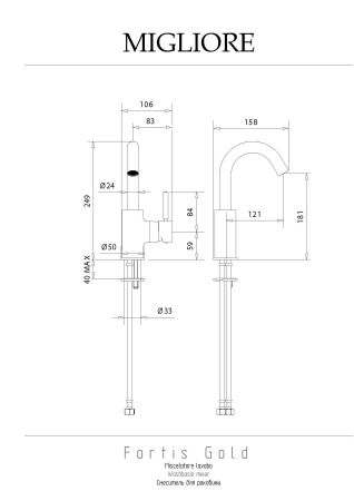 FORTIS Смеситель для раковины моноком. ручка сбоку, излив изогнут, CLICK-CLACK, черный матовый