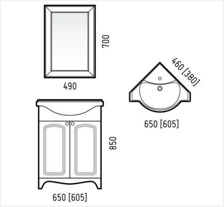 Зеркало-шкаф угловое "Классика 65" универсальное