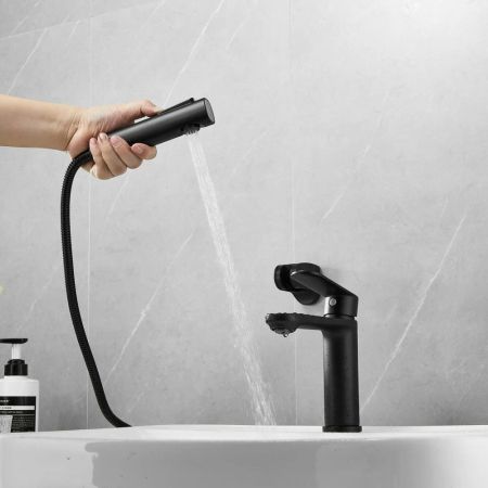 Смеситель для раковины с гигиеническим душем Maretti Florenza Black FLG32RF28, черный, артикул FLG32RF28