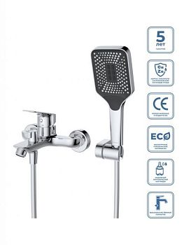 DUE Смеситель для ванны и душа в комплекте с ручным душем, шлангом и держателем, хром DUE-VASM-CRM