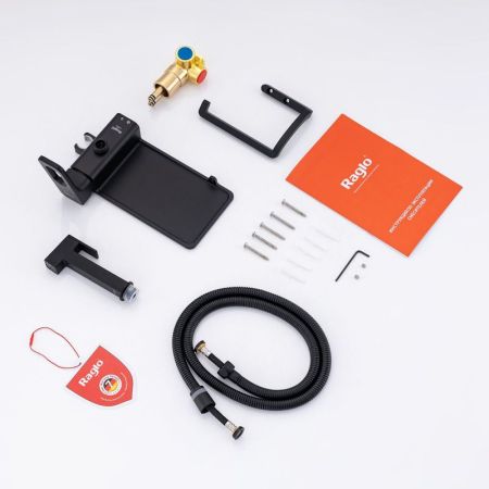 Гигиенический душ со смесителем встраиваемый с полкой и бумагодержателем Raglo R51.55.06, черный