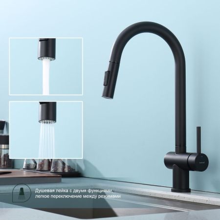 Смеситель для кухни с выдвижным изливом Splenka S204.49.06, черный