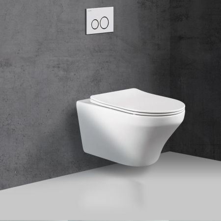 подвесные унитазы Vincea Унитаз подвесной Edge-M VT1-37 безободковый, цвет белый, ультратонкое soft-close сиденье,, артикул VT1-37