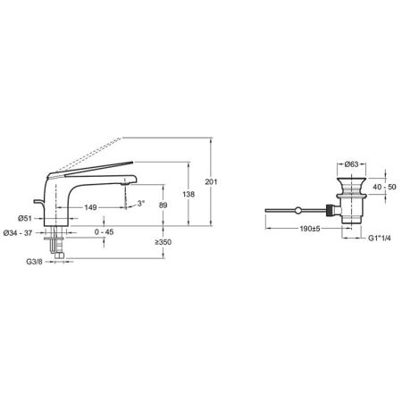 E97345-CP смеситель для раковины AVID, с дон. клапаном (хром)