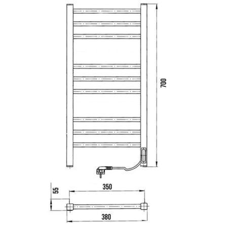 Полотенцесушитель электро "Астор ЧК9 350х700", белый муар, правый