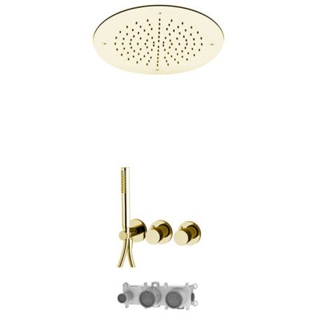 Fima Carlo Frattini Sistemi doccia Смеситель для душа, встраиваемый, термостатический, с ручным душем, на 2 выхода, цвет: золото, артикул F3149WX9R50OR