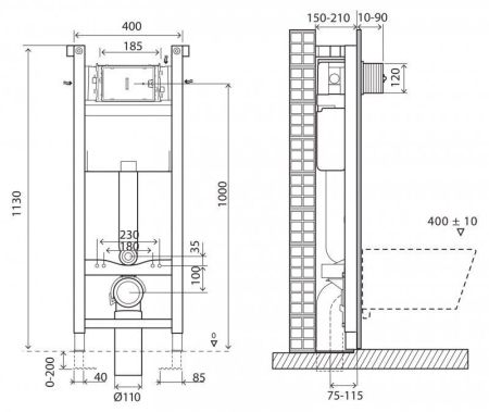 Инсталляция для подвесного унитаза BELBAGNO BB004-40 EXPERT, артикул BB004-40 EXPERT