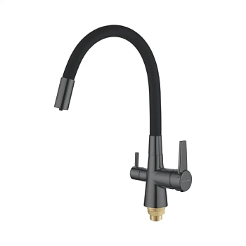 Смеситель для кухни с гибким изливом и подключением фильтра Shevanik S668Y, пепельный/черный