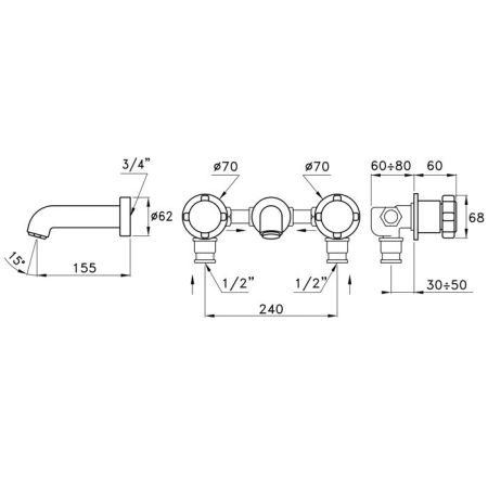 Stella Aster Встраиваемый смеситель для раковины 3250, длина излива 155мм, цвет: хром, артикул AT 01302 CR00