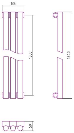 Отопительный радиатор ЭСТЕТ-1 н/ж 1800х135 / 3 сек (Матовое ЗОЛОТО), артикул 032-0301-1803