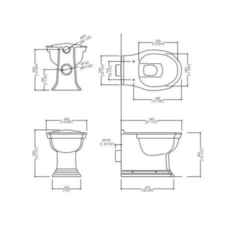 Devon Westminster Унитаз напольный пристенный (54,5х36,5см) для встроенного бачка, горизонтальный выпуск, цвет: белый