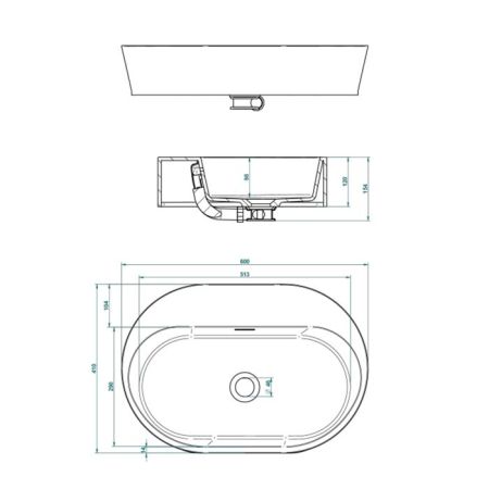 THG MONCEAU Раковина 600х410х120 мм., без отверстий для смесителя, с переливом, цвет белый матовый, артикул B13-AS2-V590