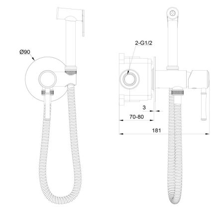 Смеситель с гигиеническим душем встраиваемый WONZON & WOGHAND TOR, Хром (WW-88829073-CR)