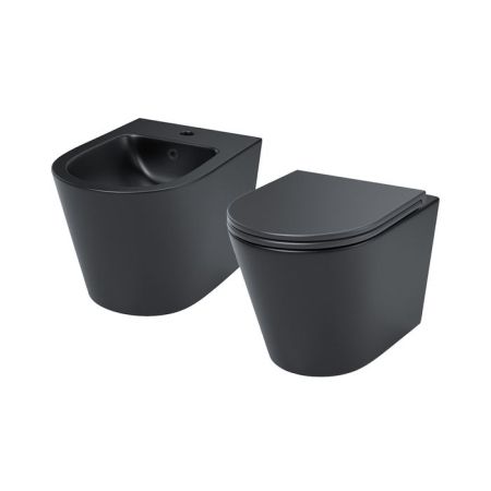Комплект 2в1: подвесной унитаз и биде, чёрный матовый, Calipso, IDDIS, (CALR3BMi73), артикул CALR3BMi73