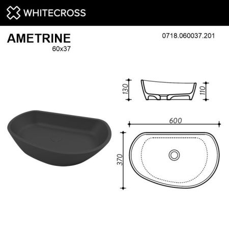 Умывальник WHITECROSS Ametrine 60x37 (черный мат) иск. камень Умывальник WHITECROSS Ametrine 60x37 (черный мат) иск. камень
