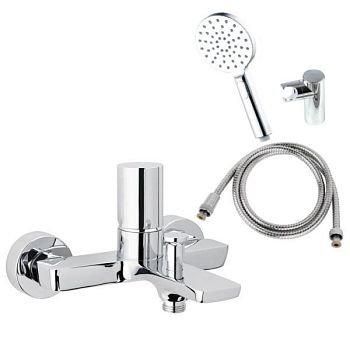 AQG Tube, однорычажный смеситель для ванны (излив 16,3 см), c набором для душа SET-I, цвет хром