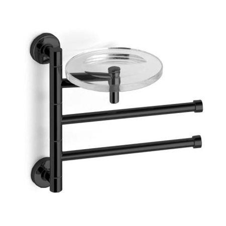 Bertocci Cinquecento Полотенцедержатель поворотный, двойной 23 см с мыльницей, цвет: черный матовый, артикул 110 0535 0800