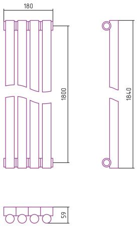 Отопительный радиатор ЭСТЕТ-1 н/ж 1800х180 / 4 сек (Без покрытия)