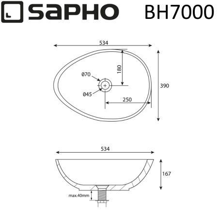 Раковина-чаша PUNC из искусственного камня, со сливом, 53x39см, на столешницу, белый песчаник, Sapho Раковина-чаша PUNC из искусственного камня, со сливом, 53x39см, на столешницу, белый песчаник, Sapho