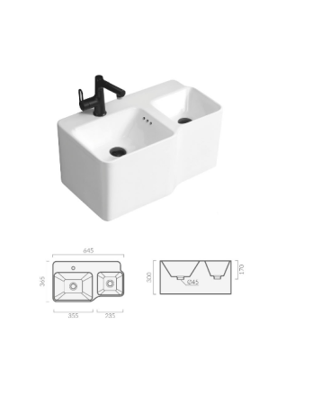 Раковина Double BELLA (645х365х300) двойная подвесная Cerutti SPA