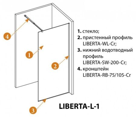 Душевая перегородка CEZARES LIBERTA-L-1, артикул LIBERTA-L-1-80-BR-NERO