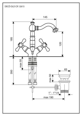 Emmevi Deco Old, смеситель 12615 с донным клапаном для раковины, цвет белый-хром, артикул 12615/BC