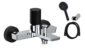 AQG Tube, однорычажный смеситель для ванны (излив 16,3 см), c набором для душа SET-Q, цвет хром-черный матовый