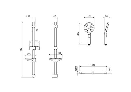 Душевой гарнитур 3jet 60 см AQUATEK, матовый черный AQ2014MB ОБЕРОН, артикул AQ2014MB