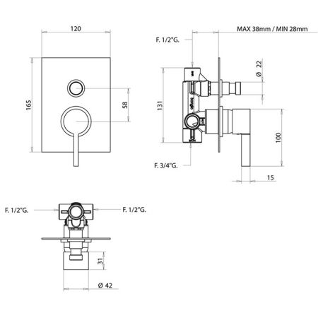 Bongio Tmix15 Встраиваемый смеситель для душа, цвет хром, артикул 08529CRPR