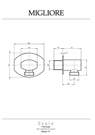 OVALE Штуцер душевой, 1/2"x1/2", хром, артикул 20156