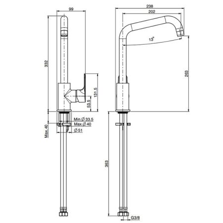 Fima Carlo Frattini Kitchen Смеситель для кухни, на 1 отв., Serie 22, цвет: хром, артикул F3837/1RCR