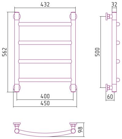 Полотенцесушитель водяной "ГАЛАНТ+" 500х400 (Состаренная БРОНЗА)
