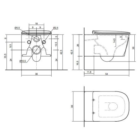 ANTONIO LUPI KOMODO Унитаз подвесной безободковый 540х360х260 мм., в комплекте с крышкой-сиденьем FLAT с системой "soft-close", цвет GRIGIO VESUVIO, артикул KOMODO1C GRIGIO VESUVIO