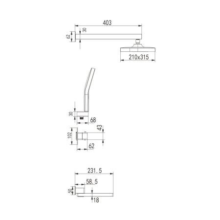 Душевая система с термостатом встраиваемая Rose R1095, хром